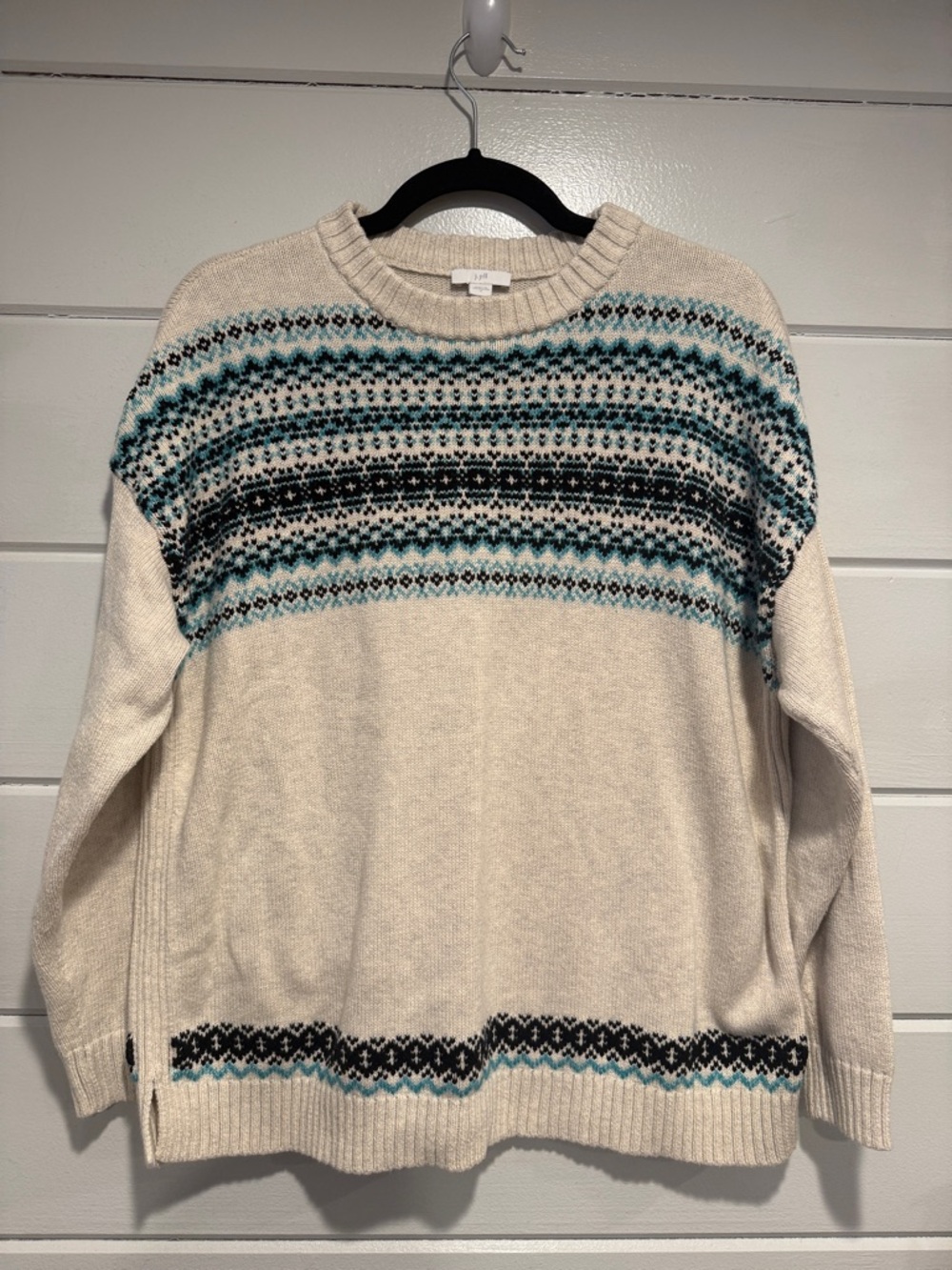 J. Jill Cream Knit Sweater with Subtle Blue Accents. Size- Small